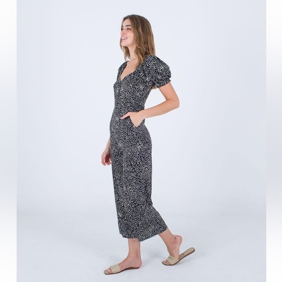 HURLEY puff sleeve Black and White Floral Jumpsuit/juniors size L - Picture 4 of 4